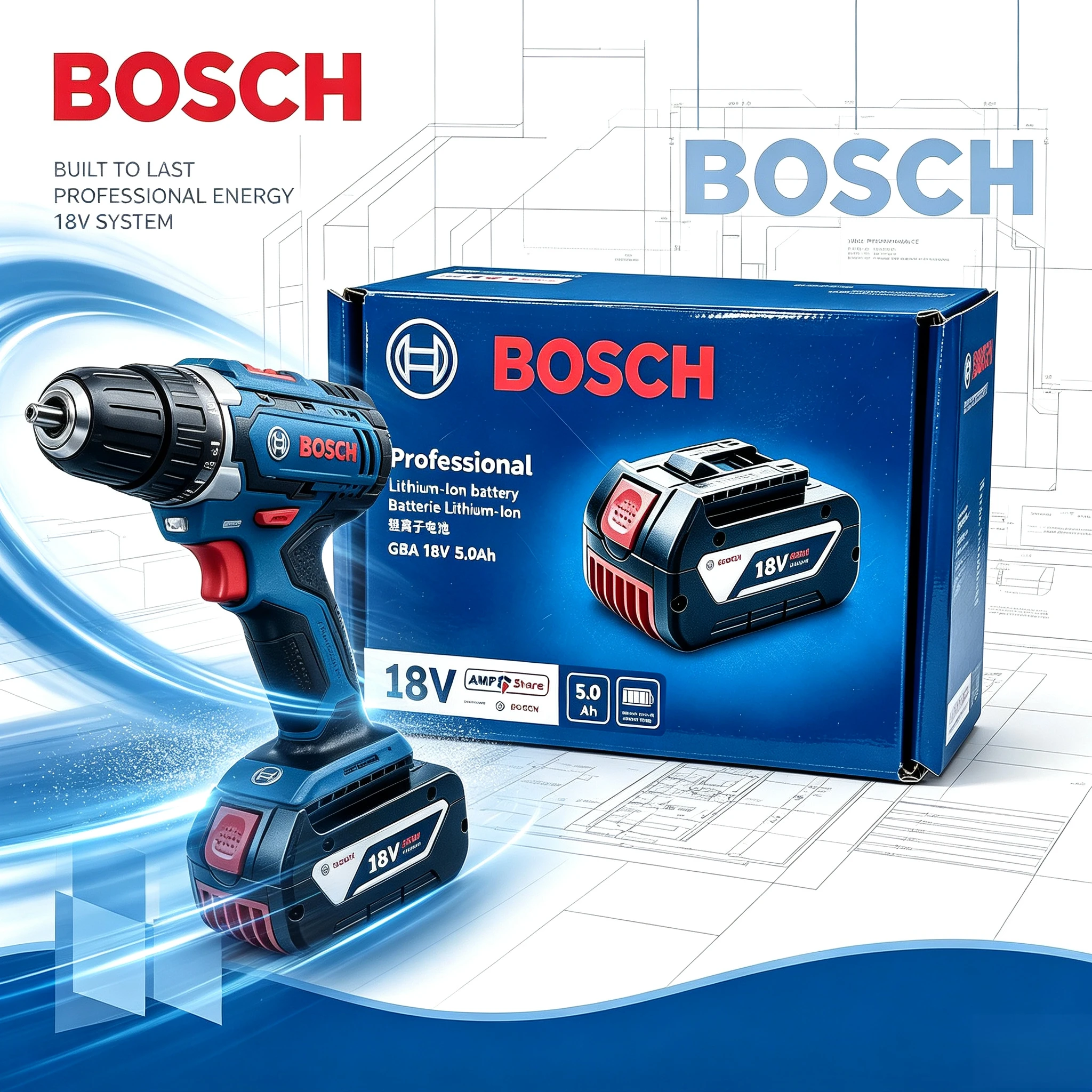 Bosch  Professional 18V 6.0Ah Lithium Battery AMPShare Rechargeable Battery Pack Fit BAT609 BAT618 Rechargeable Li-ion Battery