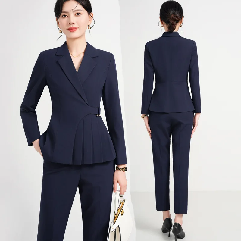 Navy Blue Suit Women's Autumn Professional High-End Hotel Front Desk Formal Wear Jewelry Store Work Clothes Work Clothes Spring