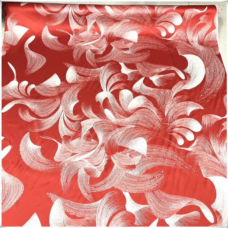 Heavy Silk Satin Mulberry Suzhou Hongcheng Fabric 25 M Thick Red Background Inkjet Printed