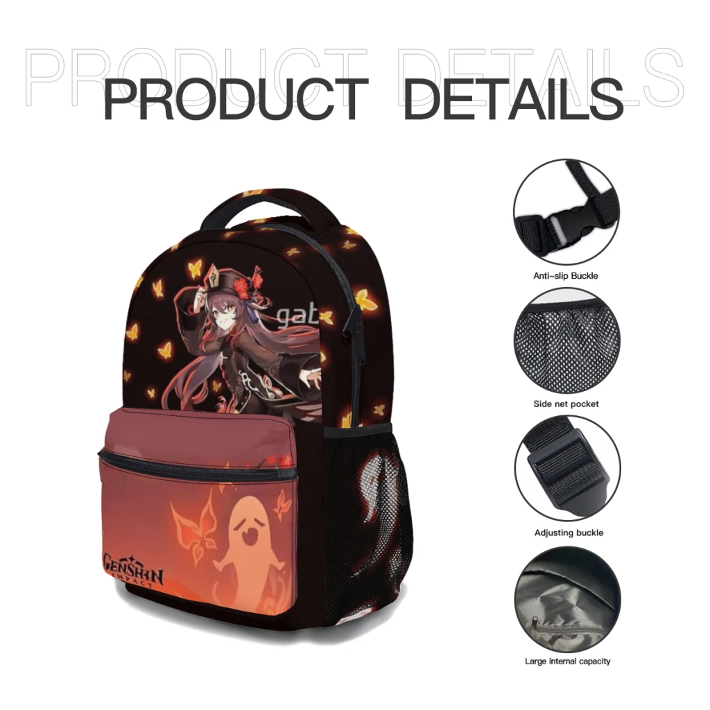 Genshin Impact Hu Tao For kids Large Capacity Student Backpack Cartoon School Backpack  17inch