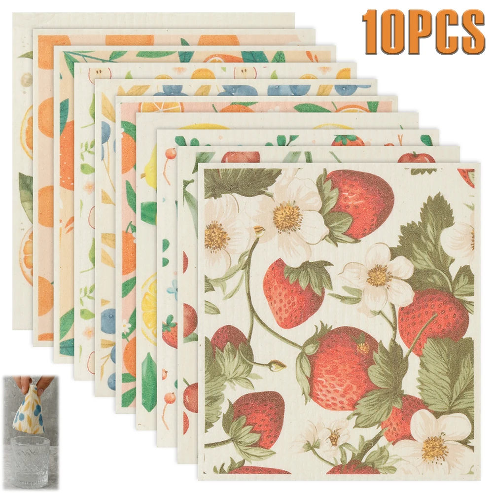 10Pcs Swedish Dishcloths Highly Absorbent Kitchen Dish Towel Lazy Dishwashing Sponge Cloth No Odor Kitchen Cleaning Supply Wipes