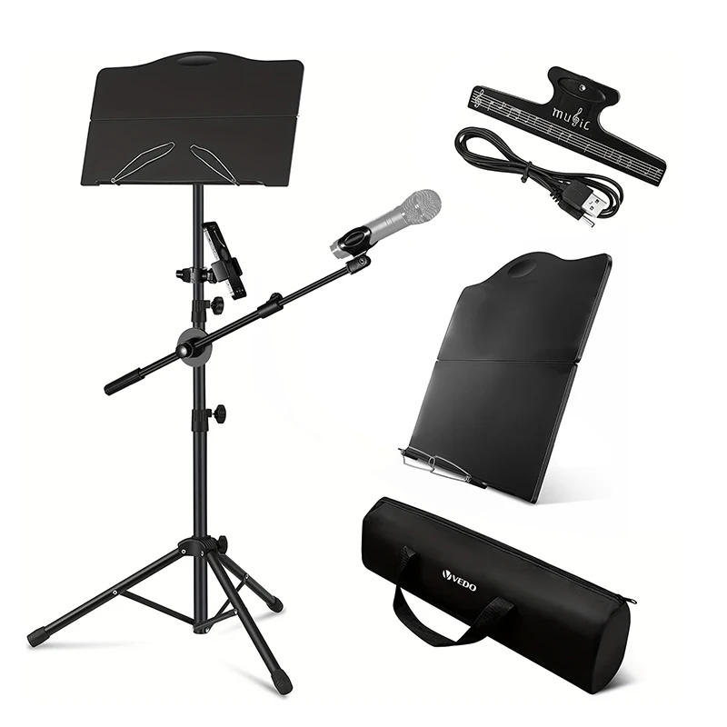 music-stand-collapsible-sheet-music-score-tripod-stand-holder-black-colors-with-music-clip-musical-instrument-accessories