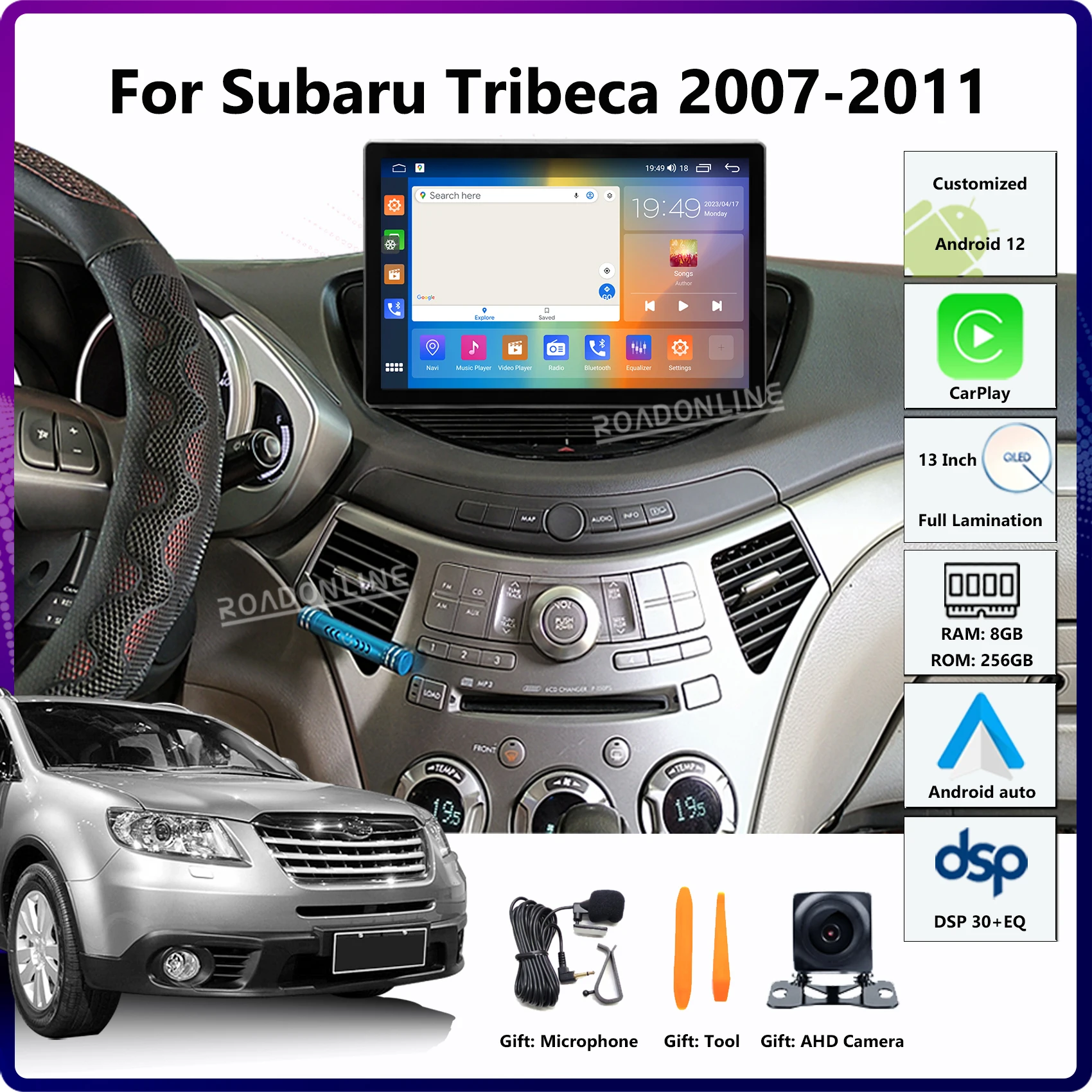 

12.9" 8+256GB Android 12 Radio For Subaru Tribeca 2007-2011 Car GPS Navigation Multimedia Stereo Video Player CarPlay 1920*1200