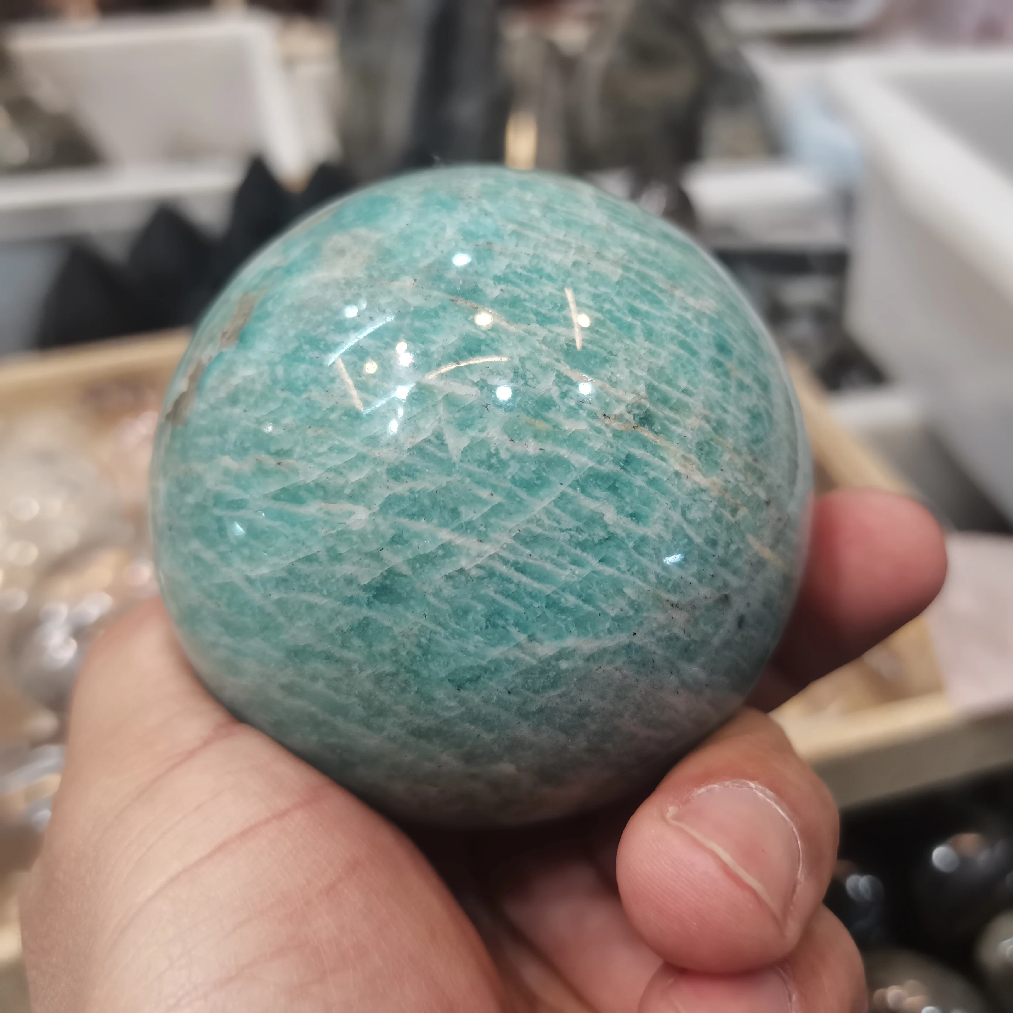 Natural Amazonite Crystal Gemstone Sphere Meditation Reiki Healing Amazon Stone Ball Home Decor Madagascar