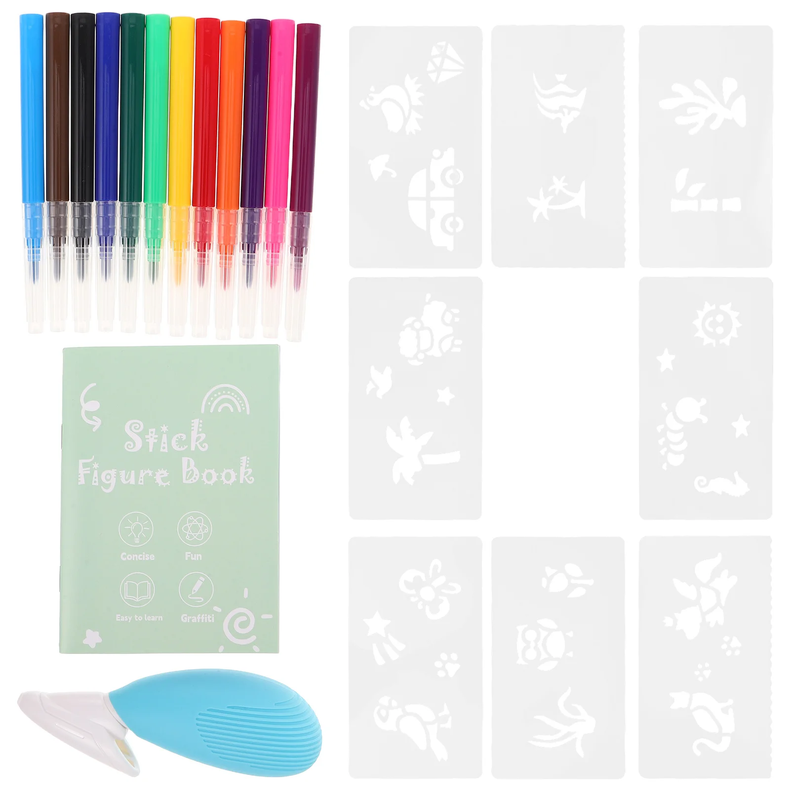 1 Set Kinder Airbrush Marker Set 12 Farben Waschbare Tinte Spray Stifte Schablone Vorlagen DIY Airbrush Projekte Kunst Liefert