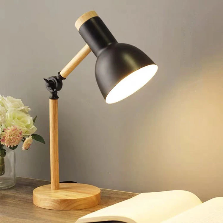 Nordic Wooden Table Lamp Creative Art Iron LED Folding Simple Eye Protection Reading Desk Lamp Living Room Bedroom Home Decor