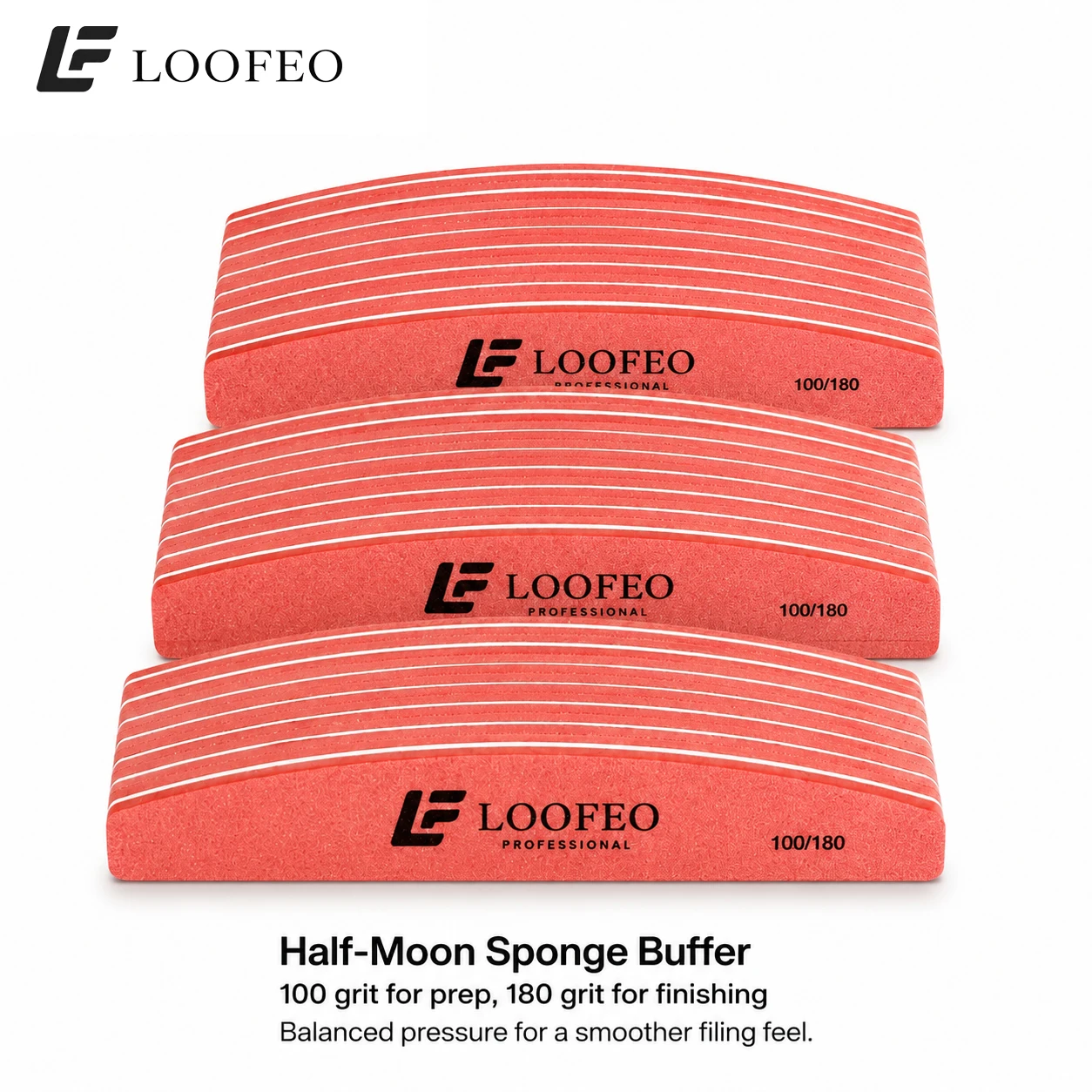 10PC 100/180 Grit Double-Sided Half-Moon Sponge Nail Files Buffer Set Foam Emery Board for Shaping Refining Salon Manicure File