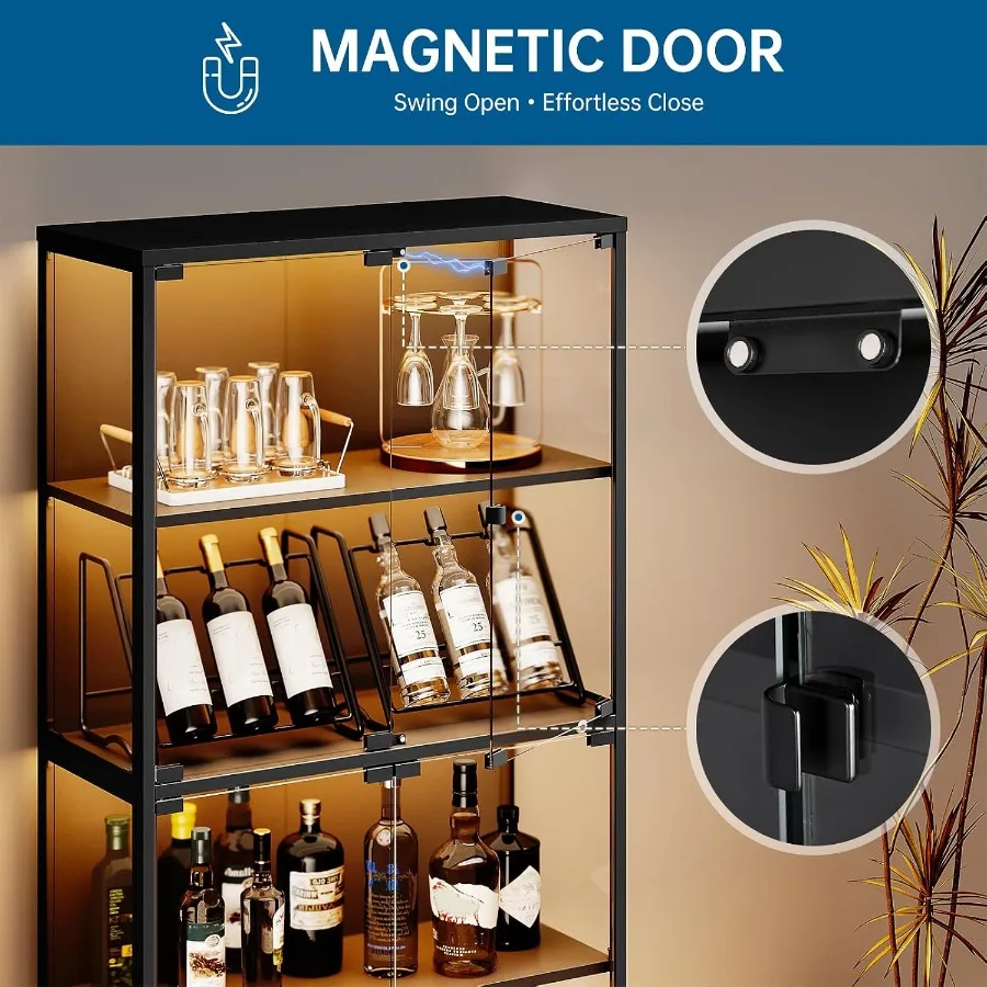 65" Glass Display Cabinet with 3-Color LED Light, Display Case with 4 Tempered Glass Doors and Shelves, Metal Frame Curio Stora view 6