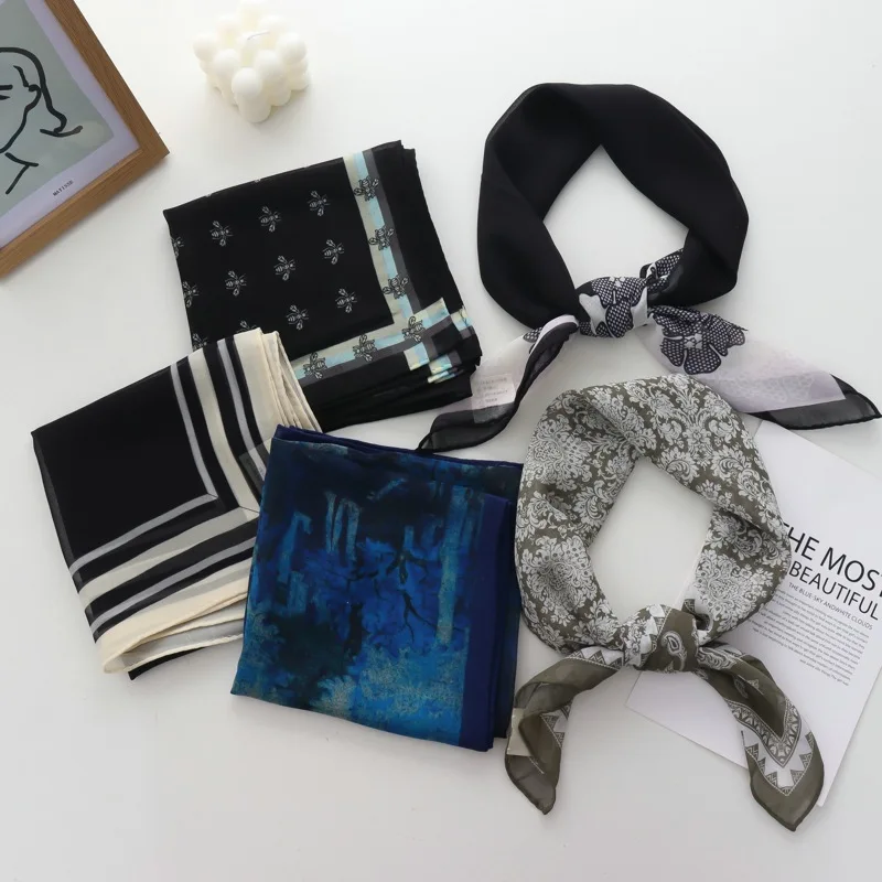 

High Quality Artistic Retro Small Square Towel Decorative Scarf Breathable Waist Flower Hair Band Qiao Qi Square Scarf Headband
