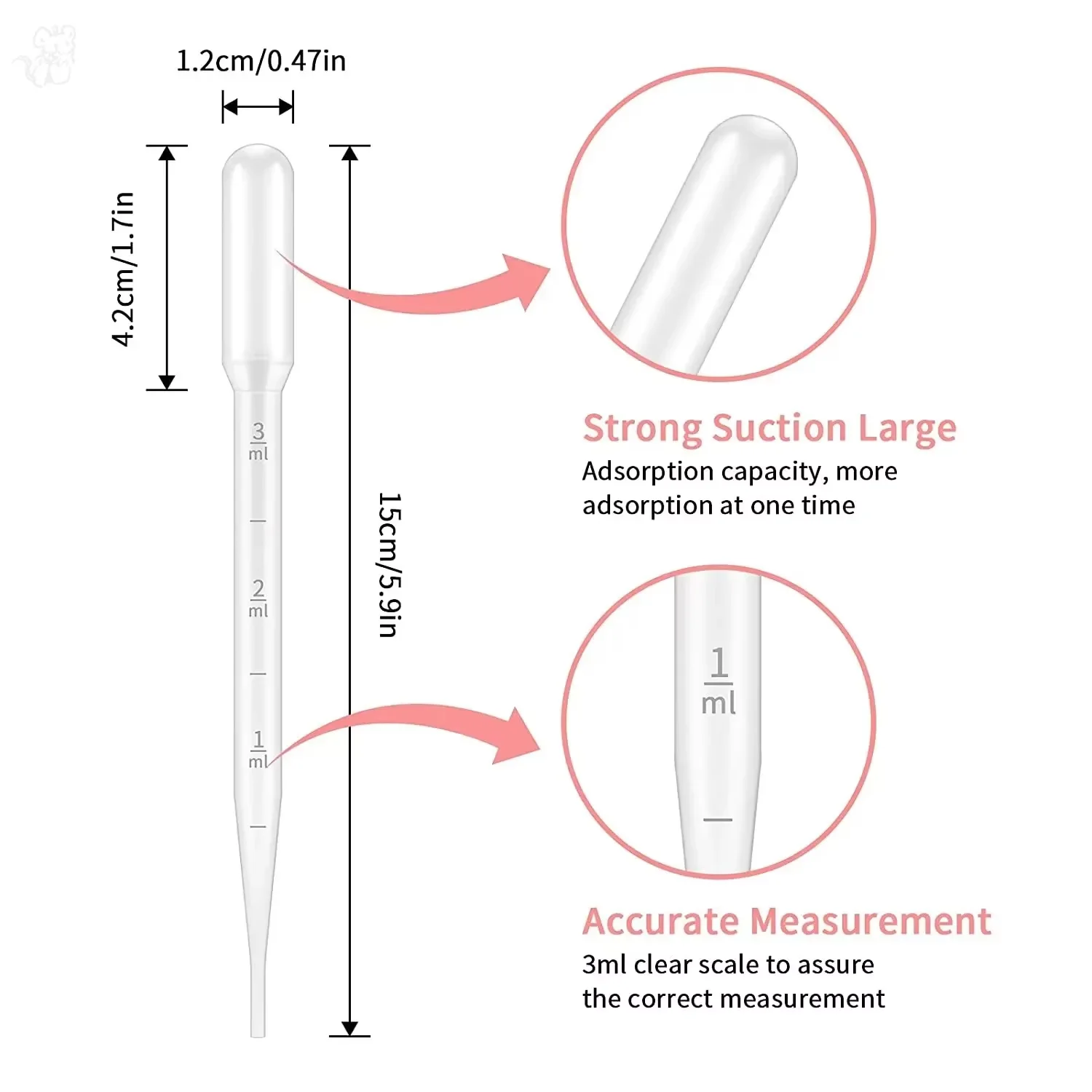 100Pcs Laboratory Pipettes Set 1ml 2ml 3ml 5ml Plastic Disposable Graduated Containers with Straw for Liquid Dropping Makeup Too