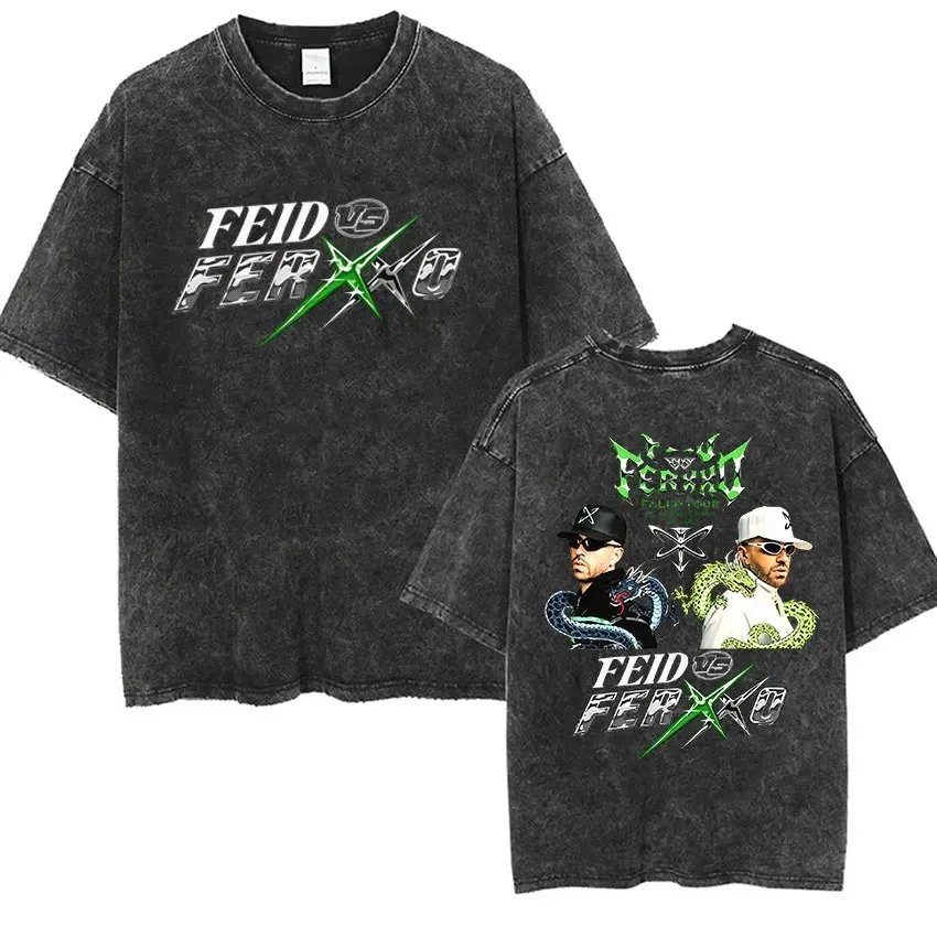 Camiseta Vintage Lavada de la Gira Feid Vs Ferxxo 2026, Camiseta Gráfica de Hip Hop del Rapero Feid Ferxxo, Camiseta Unisex de Manga Corta, Ropa Urbana
