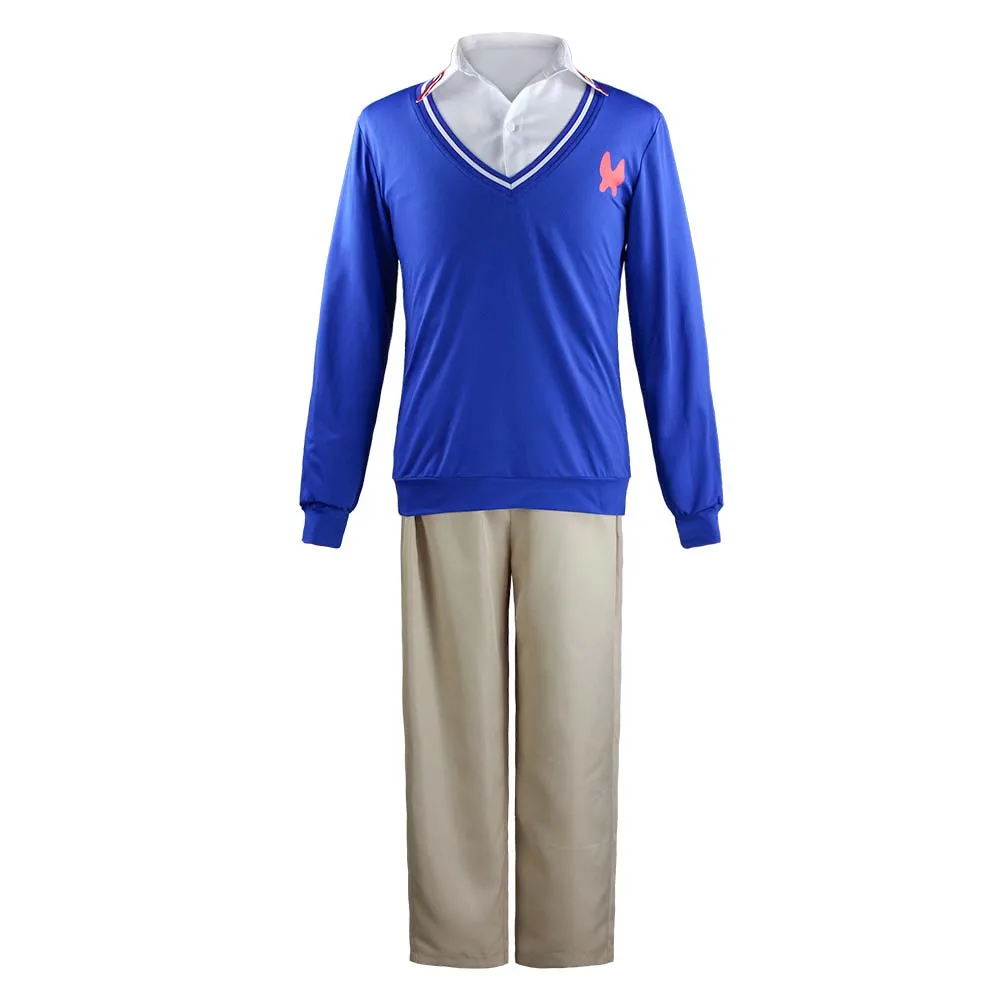 Momoe Sawaki Cosplay Costumes Anime WONDER EGG PRIORITY Girl with short hair Red hair Blue shirt Beige pants