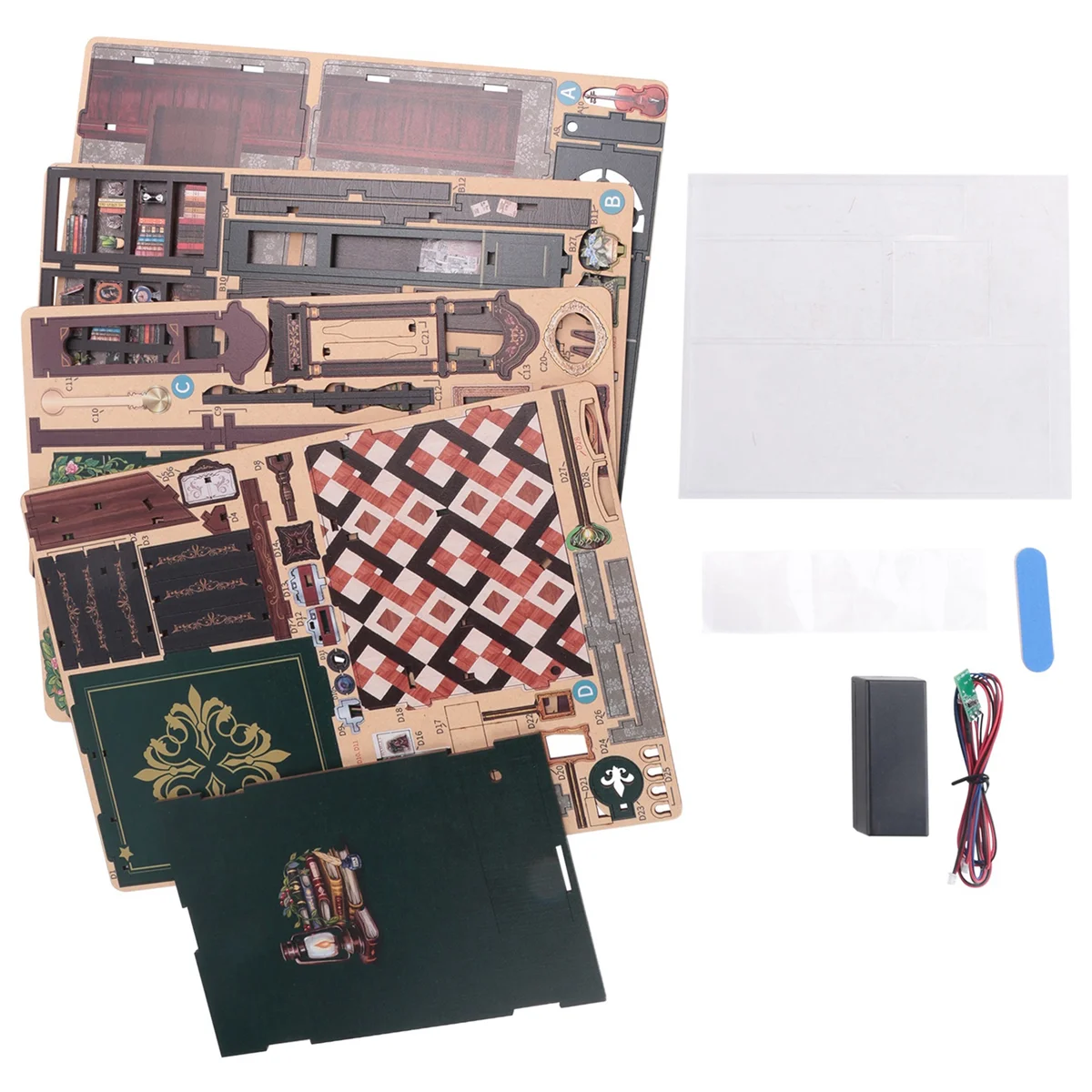 BAAA-Kit de librería de búho de rincón de libros DIY, sujetalibros de rompecabezas de madera 3D para decoración de estantería, con kits de modelos de luz para adultos