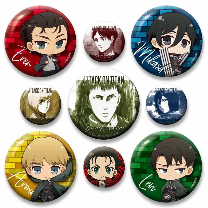Eren Yeager Levi Armin Arlert Mikasa Hange Anime Badge Cartoon Role Playing Brooch Collectible Lapel Pins Bag Hat Jacket Jewelry