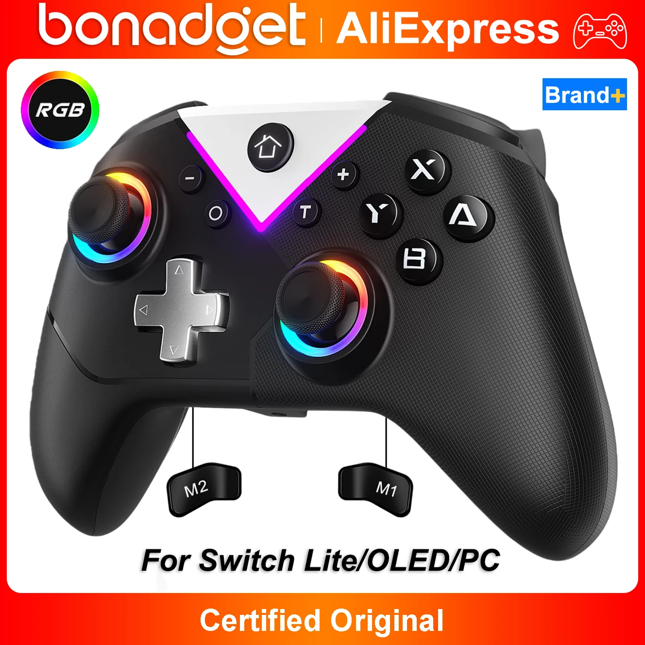 Controller für Switch Lite/OLED/PC Spiele-Joystick Kabelloser BT-Gamepad mit RGB Hall-Effekt Turbo-Makro 6-Achsen-Gyroskop Vibrationsmotoren