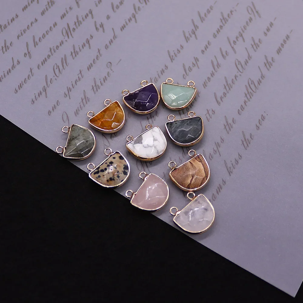 Large Semicircle Gorgeous Exquisite Charming Trendy Electroplated Trim Double Hole Dalmation Stone Tiger Eye Small Pendant