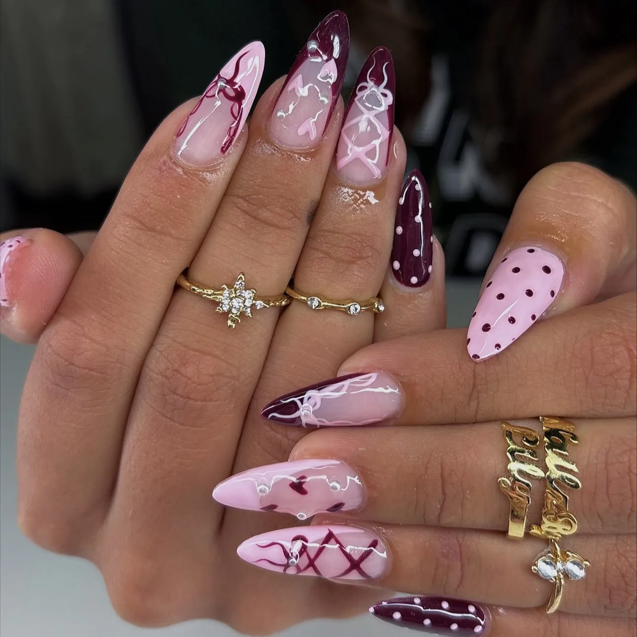 

24PCS Sweet Purple Love Bow False Nails Almond with Polka Dot Pearl Press on Nails French Design Ins Style Daily Fake Nail 네일팁투명