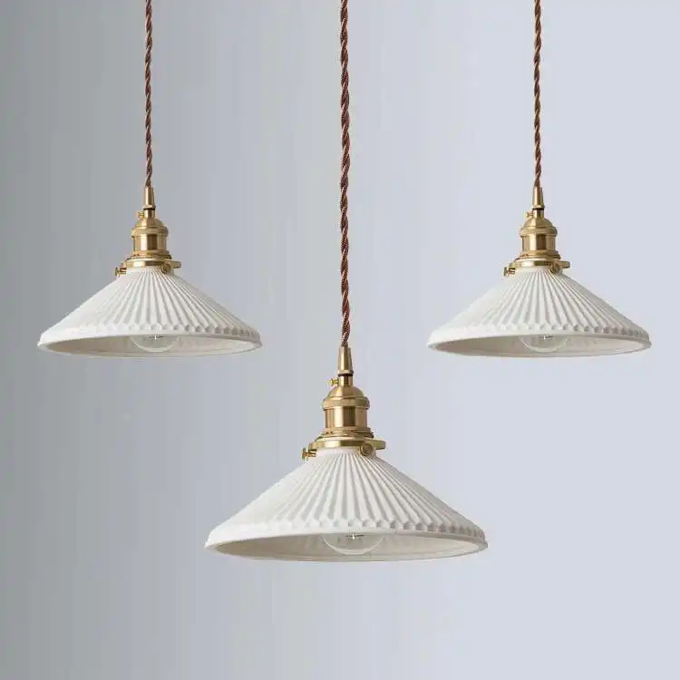 

White Ceramic Brass Pendant Lights Fixtures Restaurant Bedroom Bedside Nordic Japanese Style Hanging Lamp LED Hanglampen