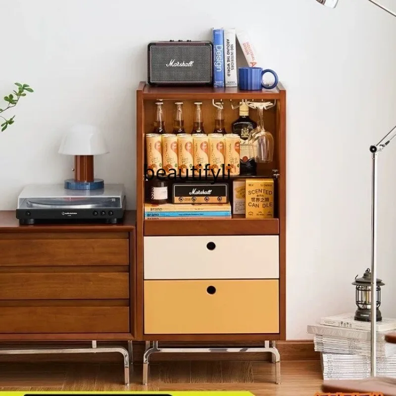 

medieval dining side simple storage solid wood side cabinet kitchen living room locker integrated small apartment wine cabinet