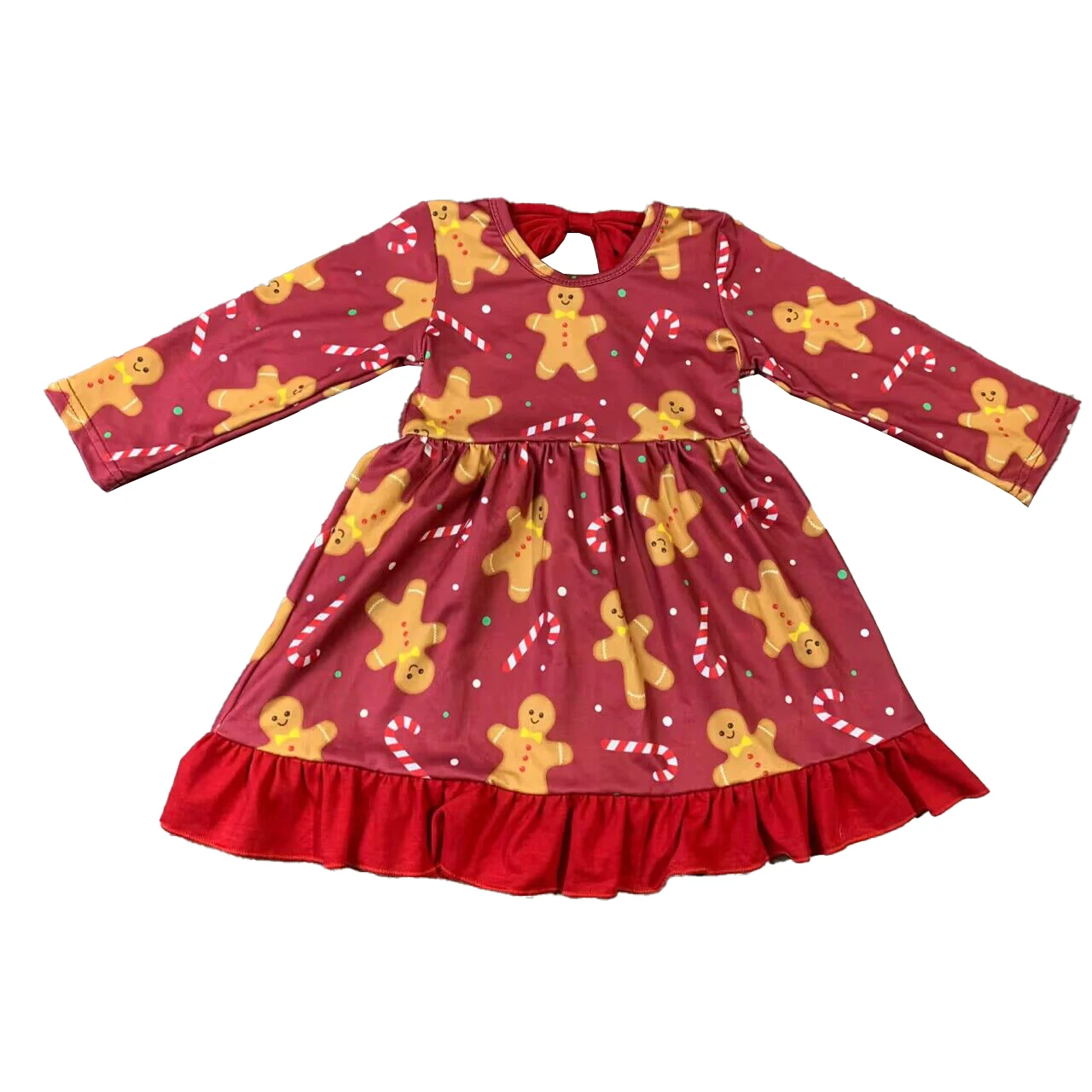 New Toddler Girls Christmas Dresses Cartoon Deer Long Sleeves Girls Ginger Bread Dresses