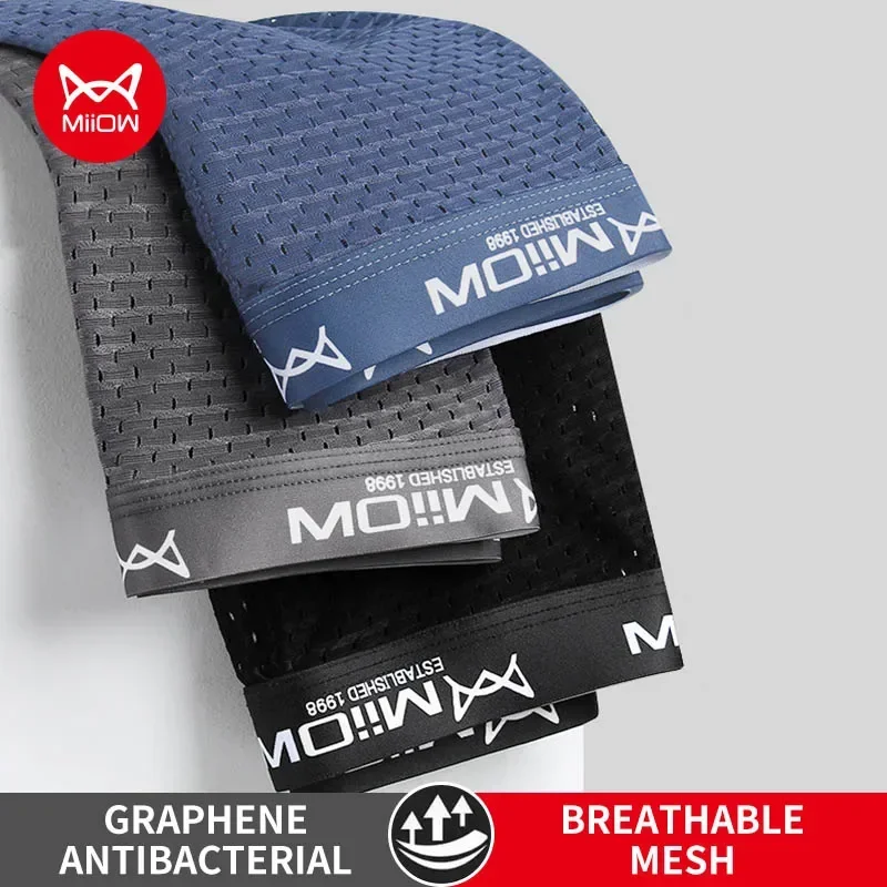 

MiiOW 3Pcs Ice Silk Sexy Men Underwear Graphene Antibacterial Men's Panties Mens Underpants Mesh Breathable 4XL Man Boxer Briefs