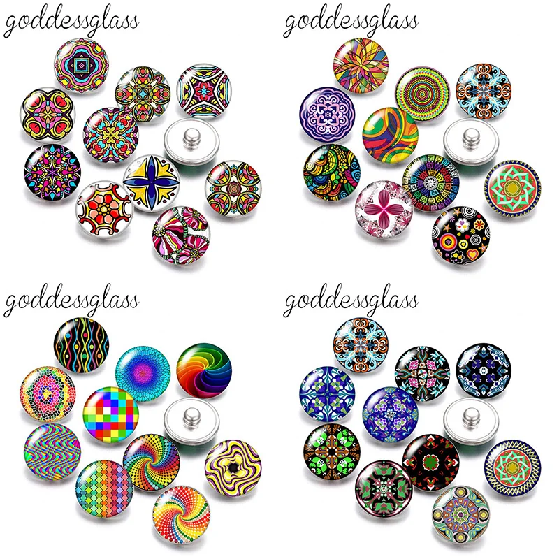 Colorful bohemia patterns swirl flowers 10pcs mix Round photo 18mm/12mm snap buttons for 18mm/12mm snap jewelry DIY findings