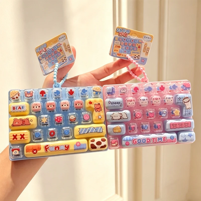 En stock : Porte-clés clavier anti-stress/fidget 26 touches, bouton de décompression, motif dessin animé, cadeau de fête, 26구 키캡 키링