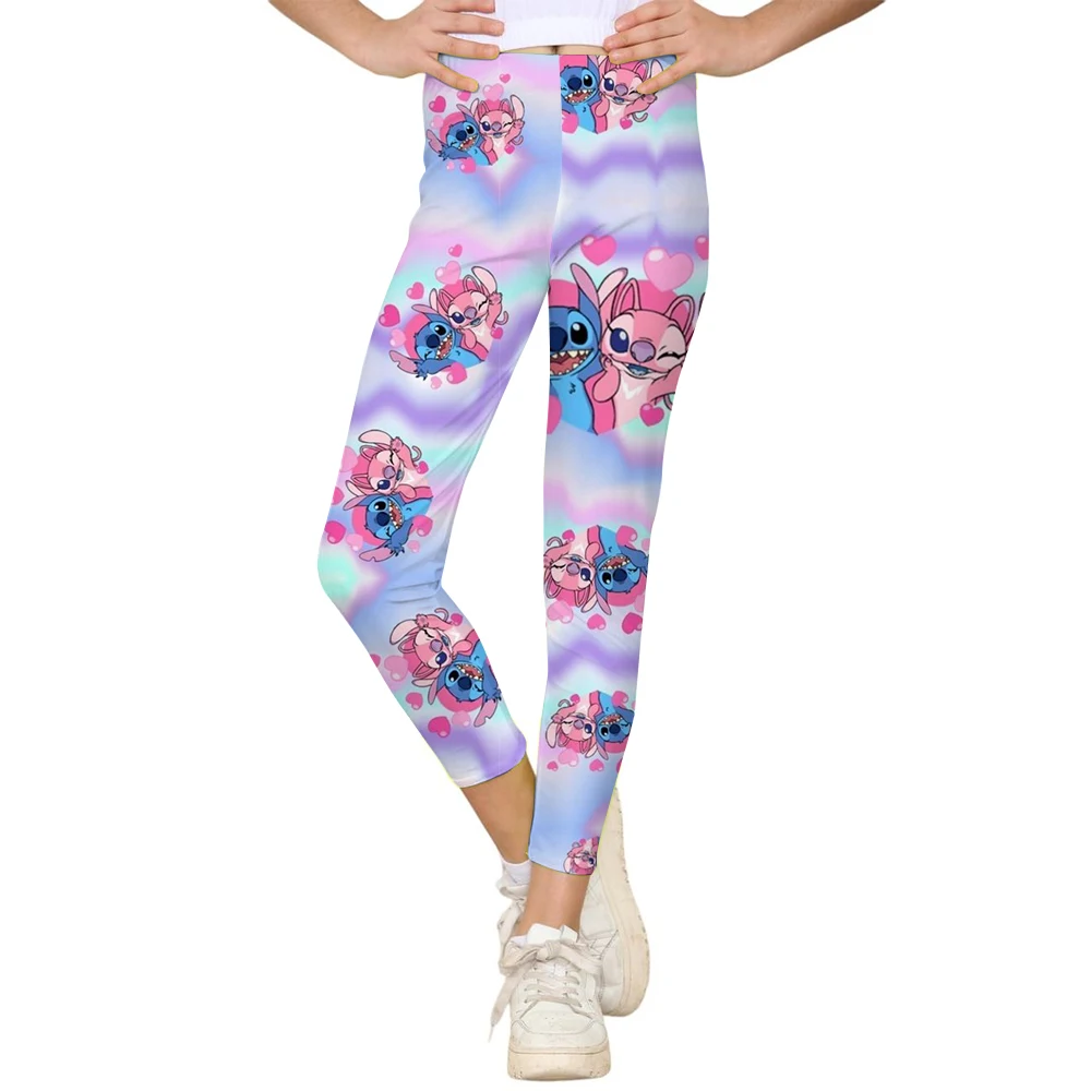 Disney Stitch พิมพ์ Checkered สตรีกีฬาและฟิตเนสกางเกงขายาวผู้หญิง Tiedye GYM Leggings Mujer Push Up Booty กางเกงฟิตเนส