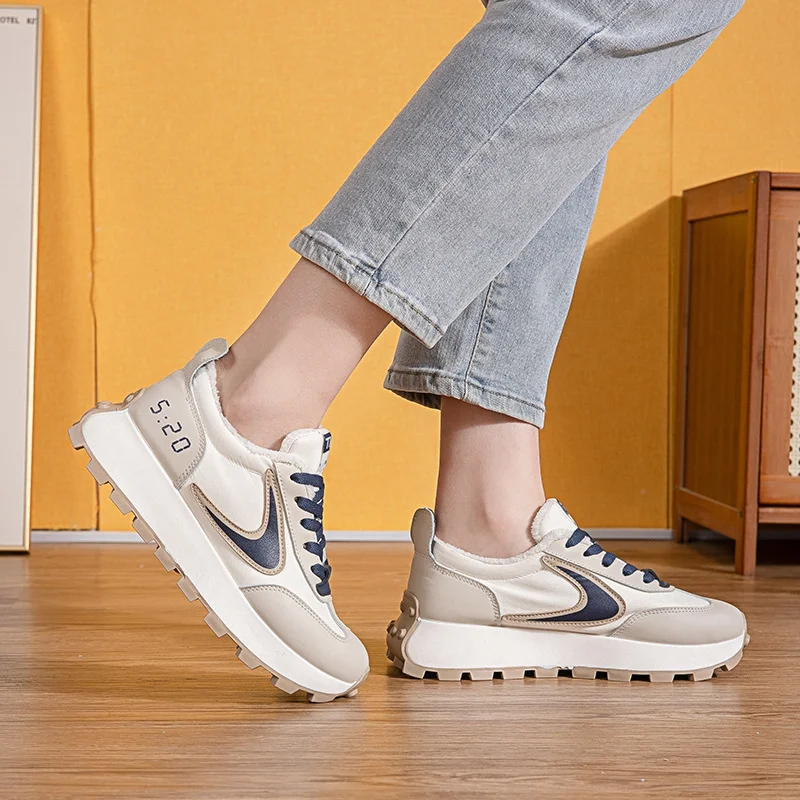 Autumn Winter Chunky Sneaker Women Retro Running Shoes Fashion Casual Fabric Breathable Height Increased Platform Shoes