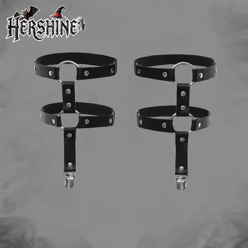 HERSHINE 2-piece combination set double-layer leggings and garters Y2K dark gothic Halloween fashion accessories