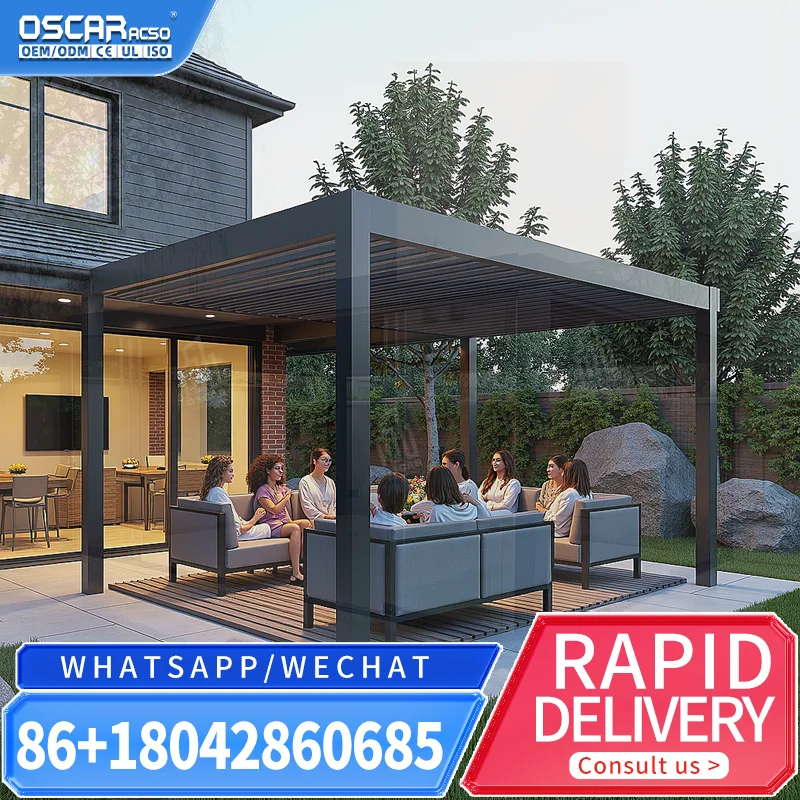 Motorized Aluminium PVC Retractable Waterproof Garden Awning for Outdoor Patio Backyard pergola