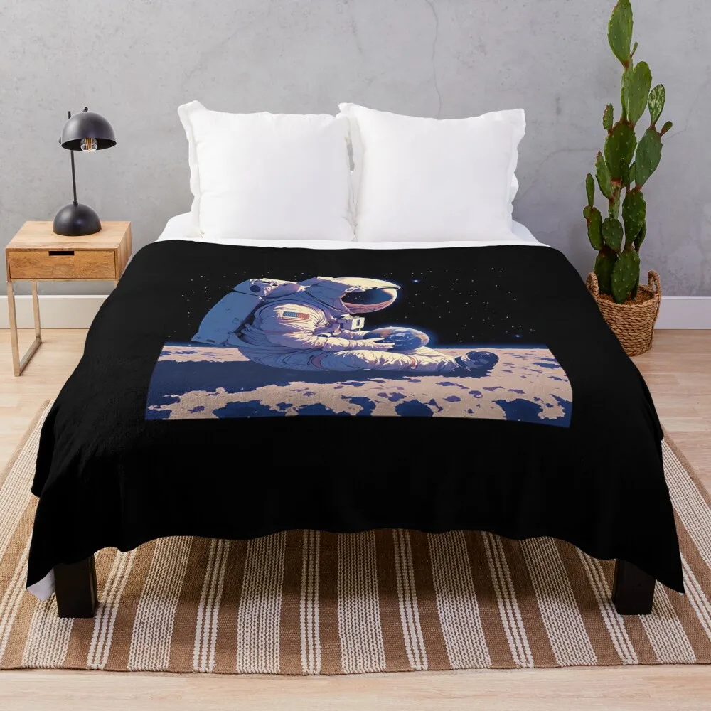 

16-Bit Astronaut on Moon Gazing at Earth Throw Blanket Soft Plaid Designers Stuffeds Luxury Blankets