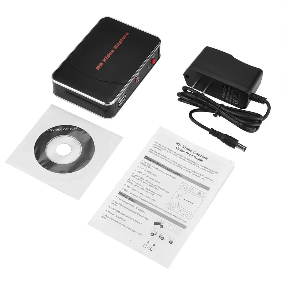 ljc new HDMI Video Capture Card Standalone FHD 1080p30 with Loop Out Support Microphone in for Game Medical Ezcap