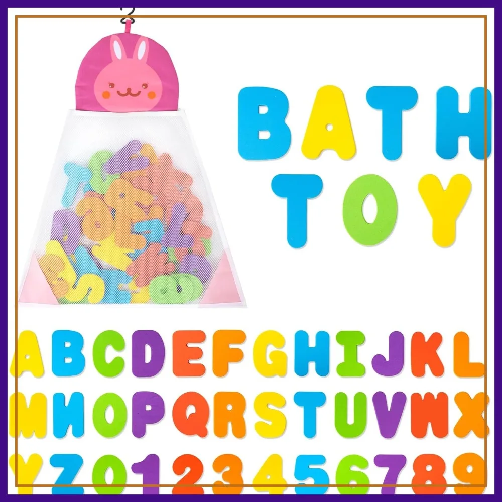 

Bath Toys Organizer: 36 Soft Foam ABC 123 Letters & Numbers, Quick Dry Storage Net for Toddlers