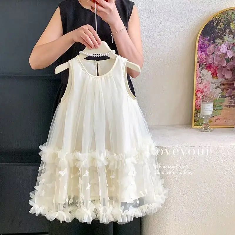 

2026 New Summer Girls Sweet Cute Tulle Dress Sleeveless Cake Princess Dress Baby Party Gown for 90-130cm