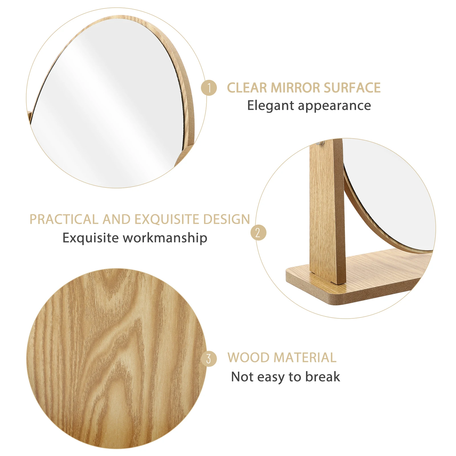 

Wooden Makeup Mirror Desk Tabletop Swivel Dresser Oval Vanity Quality Material Durable Long Life Small Space