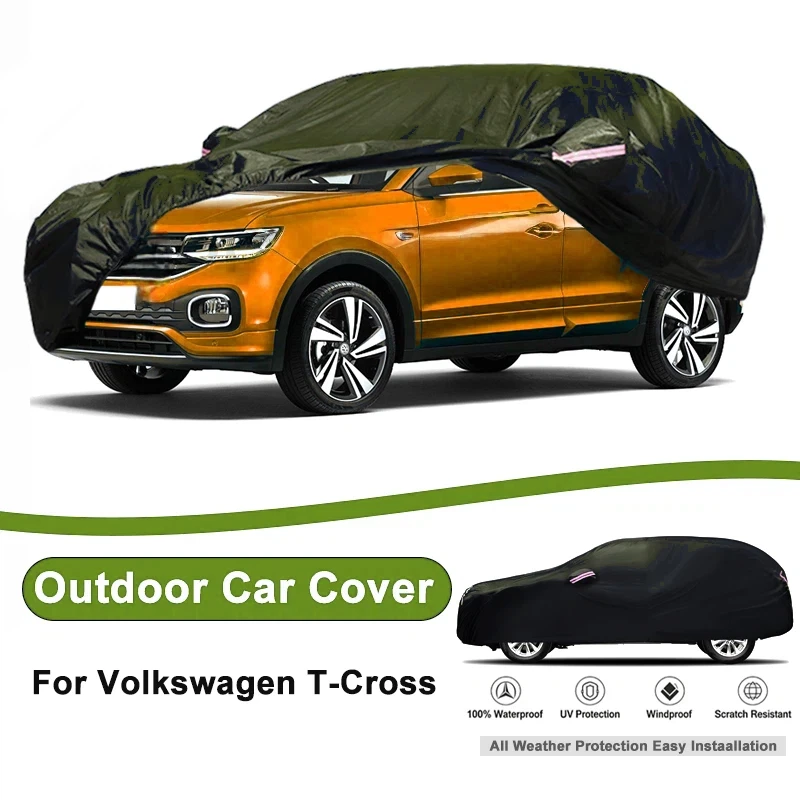 Outdoor Full Car Cover For Volkswagen T-Cross with Reflective Strips Waterproof Snowproof Dustproof UV Protection Auto Accessory