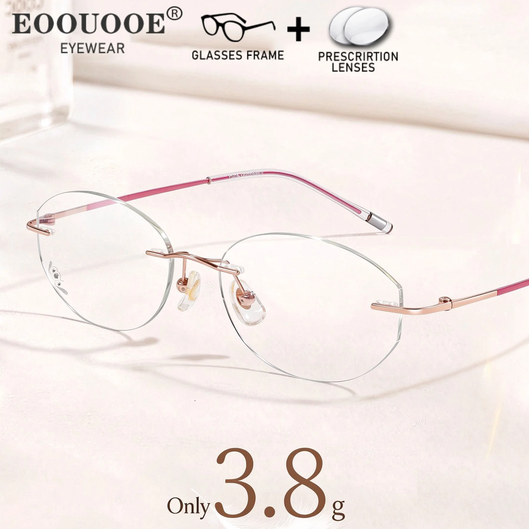 Rimless Glasses Women Pure Titanium Ultralight Eyeglasses Diamond Design MR-8 Lenses Prescription Recipe Clear Anti blue light