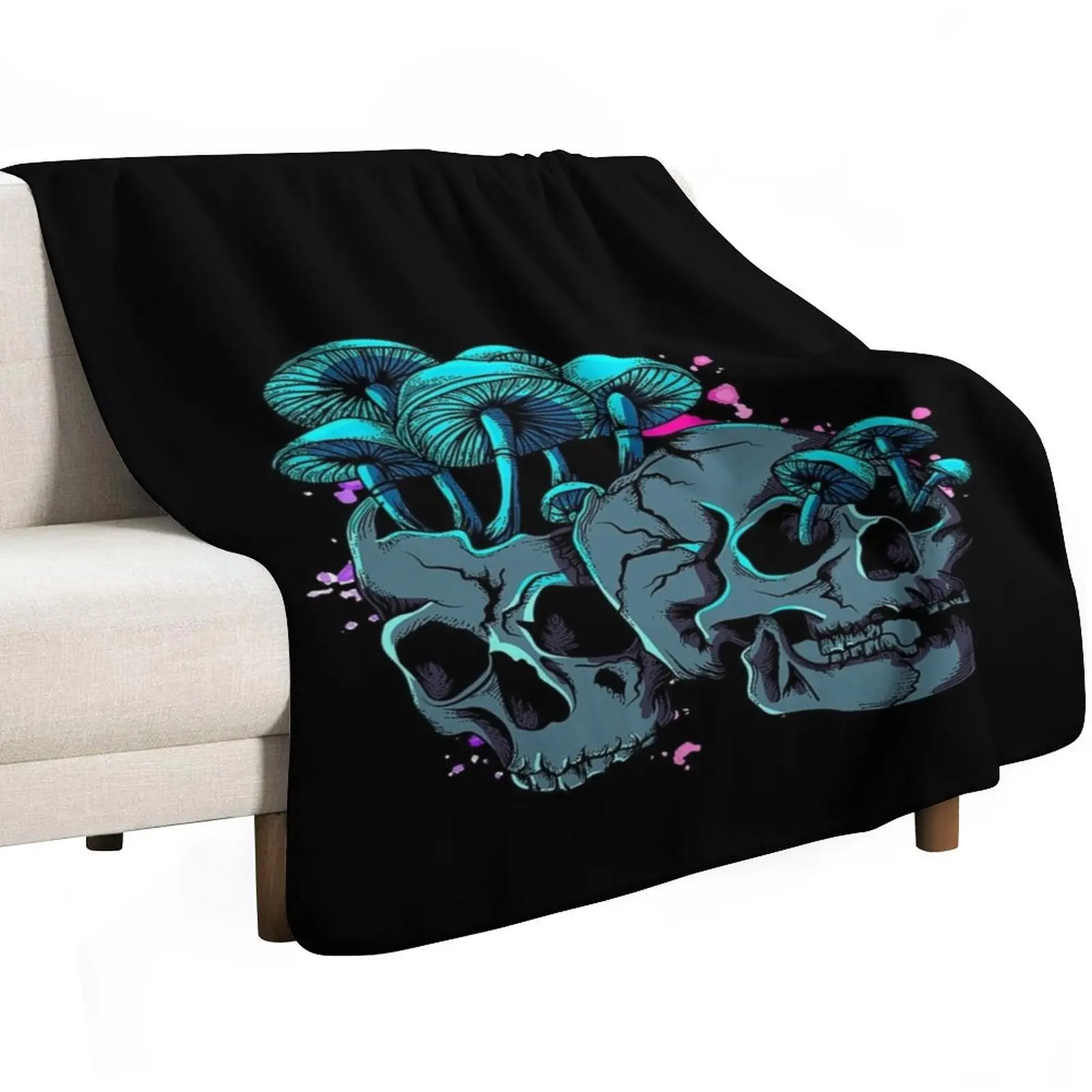 Funny Skeleton & Mushroom Mycologists Halloween Costume Day Throw Blanket Cozy Napping Blanket Gift for Mom Dad