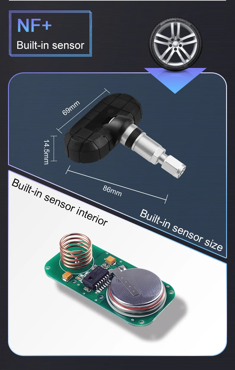 T86 Sensori wireless ad energia solare all'ingrosso Allarmi di monitoraggio della pressione dei pneumatici automobilistici 4 sensori interni TPMS