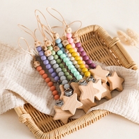 Wooden Pentagram Dummy Holder Chain Beech Wood Chew Bead Pacifier Clips For Baby Nursing Chew Teething Toy Nipple Soother Chain