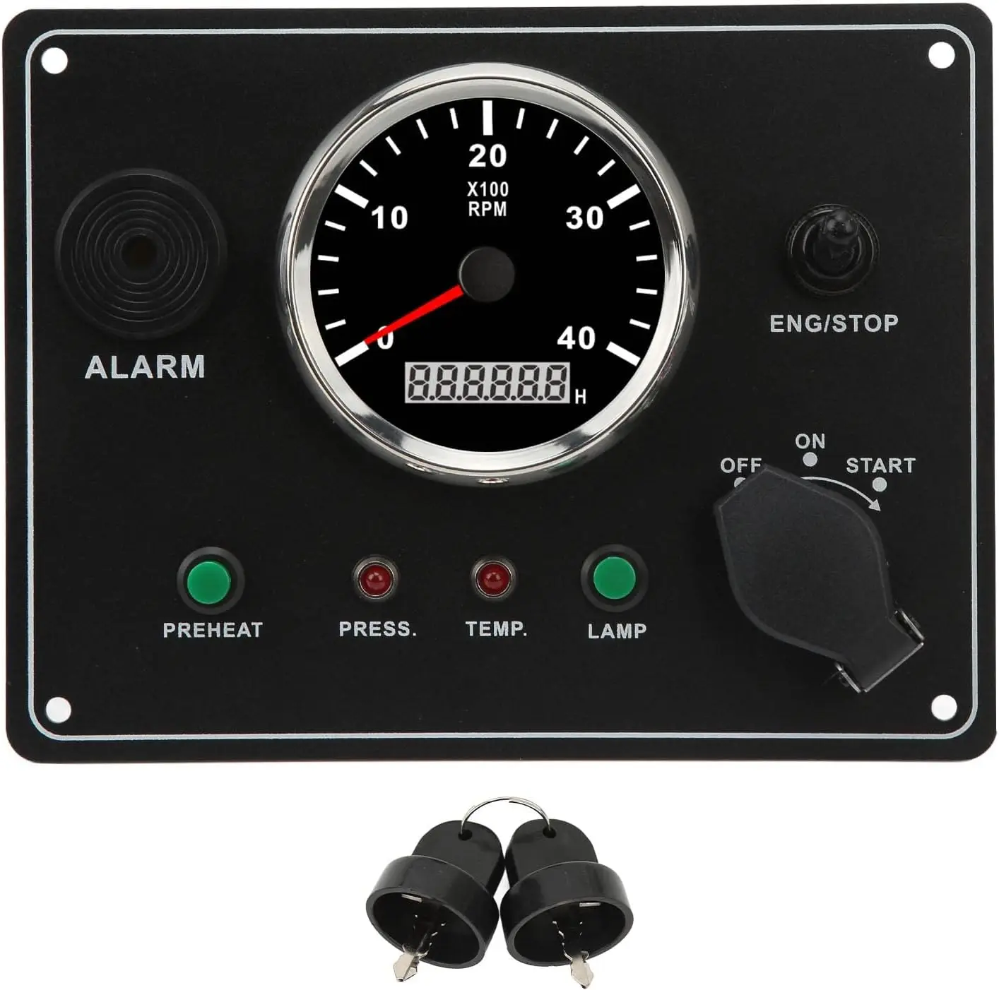 12V/24V New RV Boat Marine Instrument Dashboard Engine Gauge Panel 1-2L Engine Capacity 4000RPM Red Backlit Switch Panel (24V)