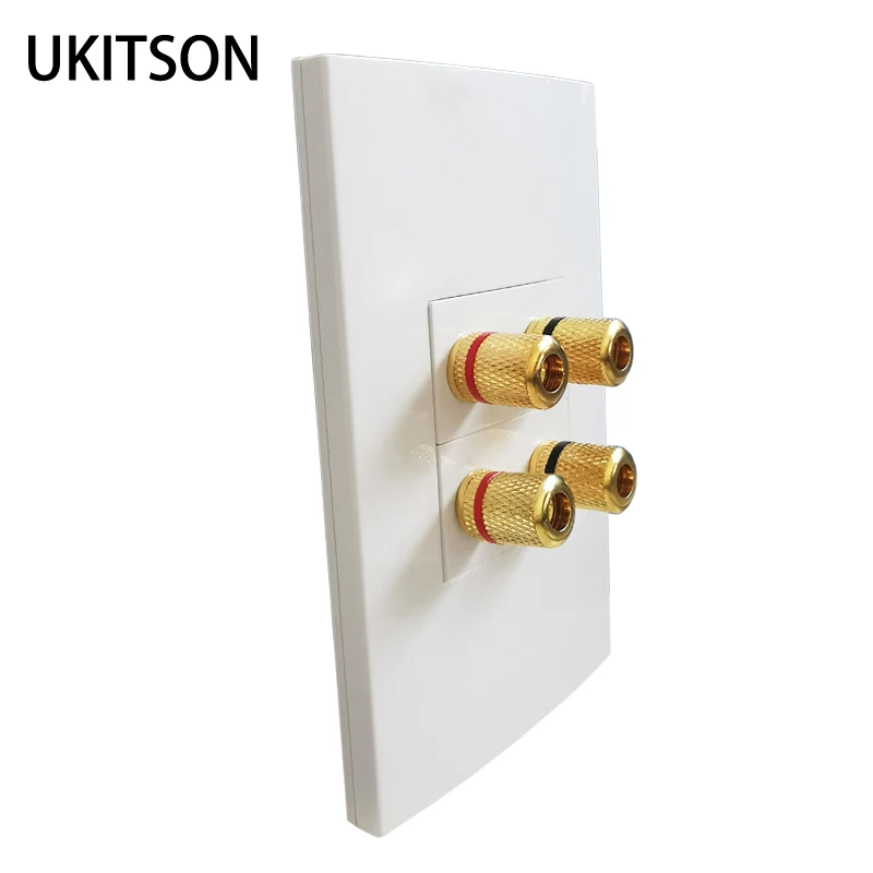 Home Theater Wall Panel US Type Gold Plated Copper Banana Binding Post Coupler Audio Faceplate For 2 Speakers Wire