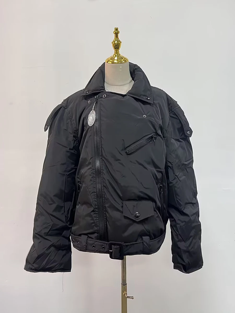 DEUX TWINSTYLE Solide Spliced Zipper Parkas Pour Les Femmes Revers À Manches Longues Patchwork Poches Épais Lâche Manteau Femme Vêtements De Mode