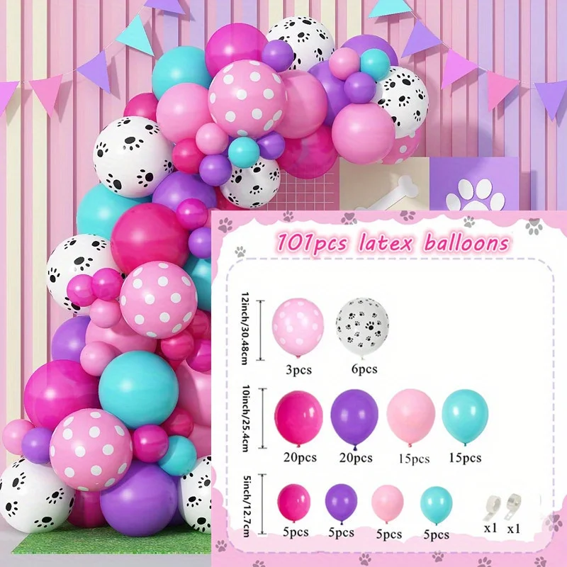101pcs Mixed Color Paw Balloon Garland Arch Kit,for Puppy Themed Celebrations,Christmas Wedding,Valentine'S Day,Birthday Decor