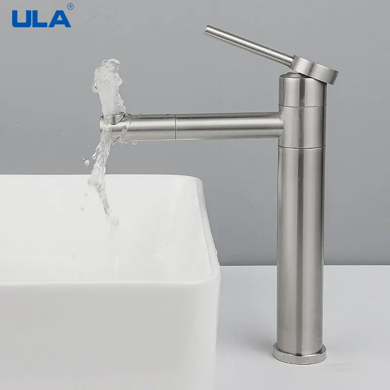 ULA Gold Basin Faucet Deck Mounted Mixer Tap Crane 360 Degree Rotate Waterfall Stainless Steel Hot Cold Water Mixer Faucet