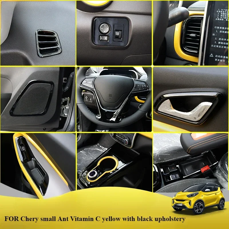 FOR Chery Ant car interior eQ1 Vitamin C yellow modified steering wheel shift instrument panel black patch decoration kit