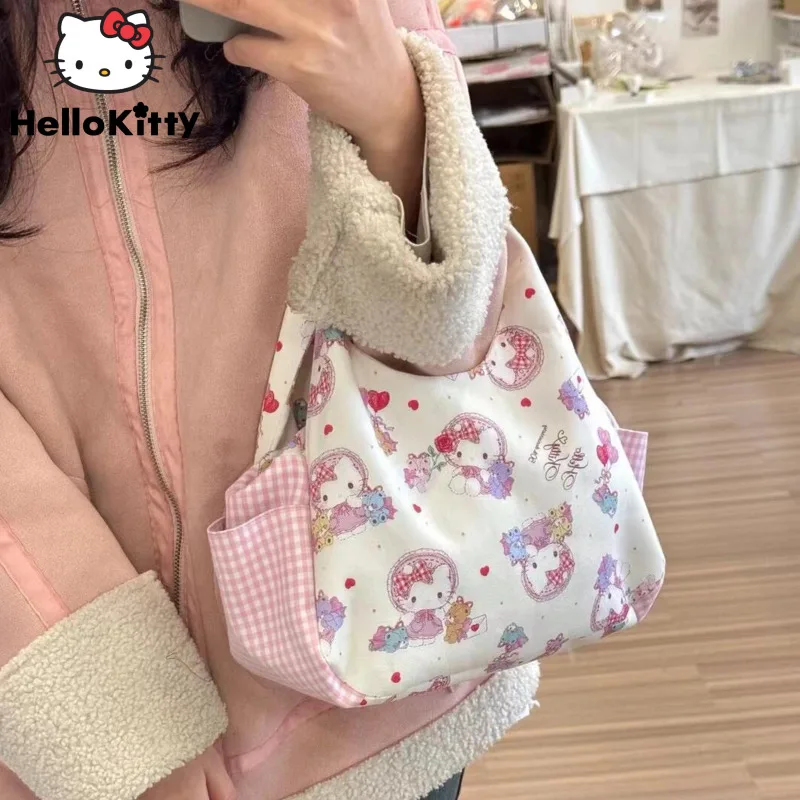 

Sanrio Hello Kitty Cute Cat Printed Handbag Korean Style Y2k Girl Niche Casual Tote New Fashion Versatile Commuted Carrying Bag