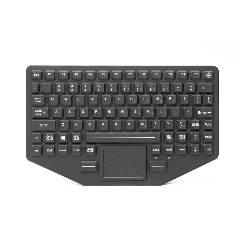 Wedge-Shaped Rugged Silicone Keyboard With Integrated Touchpad And Metal Backplate, Designed For Industrial Applications