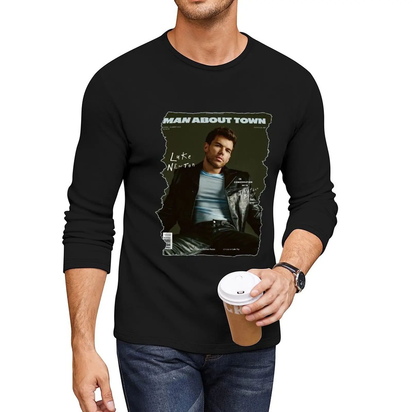 

luke newton on magazines Long T-Shirt black t shirt customized t shirts mens t shirts casual stylish